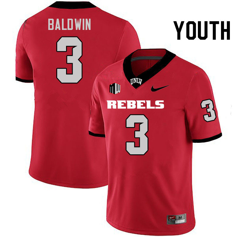 Youth #3 Johnathan Baldwin UNLV Rebels College Football Jerseys Stitched-Scarlet